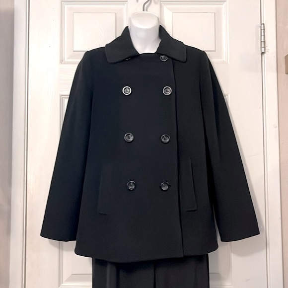 J jill Wool Blend Black Double Breasted Pea Coat Sz S - Picture 2 of 11